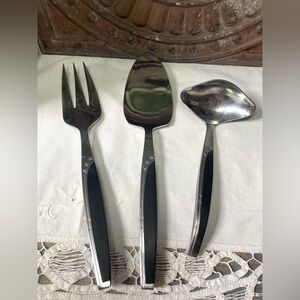 Vintage Mar-Crest Ebony stainless steel silver black MCM serving set flatware